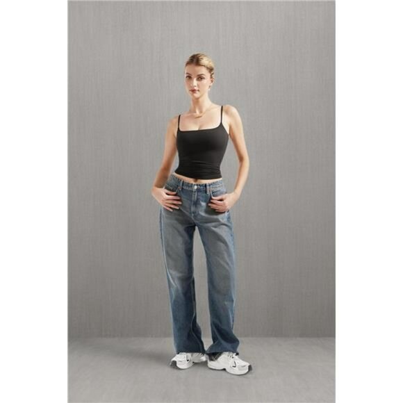 Y2K Square Neck Backless Tank Top Sexy Crop Cami Adjustable Straps Clubwear - Picture 7 of 8